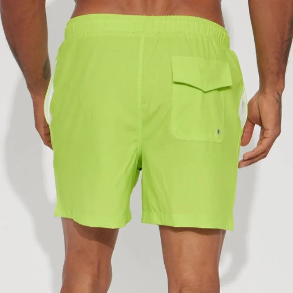 Bundle (2) Fashion Nova Men's Swim Trunks Checkered Past and Solid Green Size XL